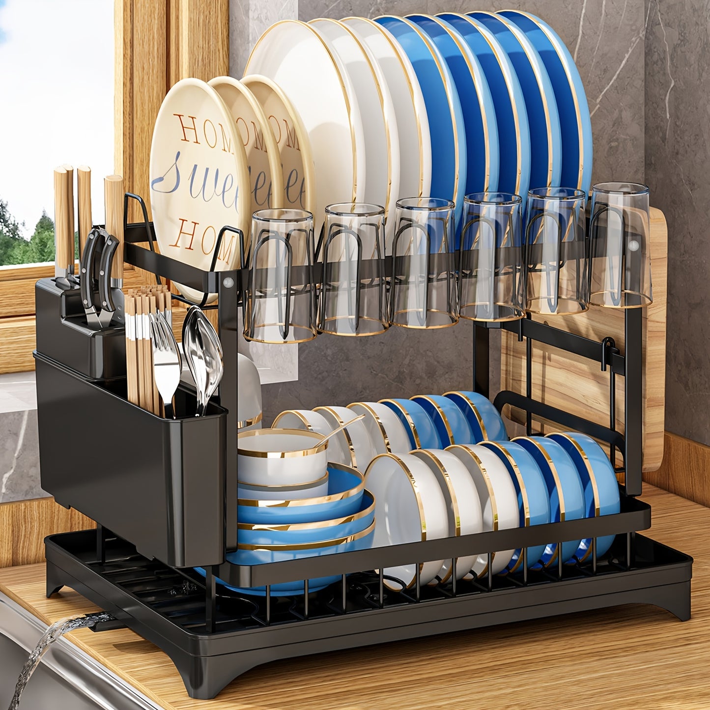 "2 Tier Dish Drying Rack Set - Organize and Dry with Ease