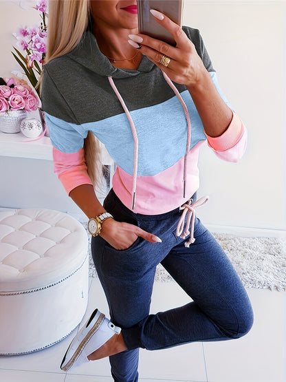 Women's Color Block Hoodie - Stylish Long Sleeve Thermal Sweatshirt