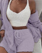 3pcs Long Sleeve Crop Tank Top & Drawstring Shorts Pajama Set