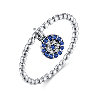 Evil Eye Blue Stone Silver Drop Ring