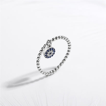 Evil Eye Blue Stone Silver Drop Ring