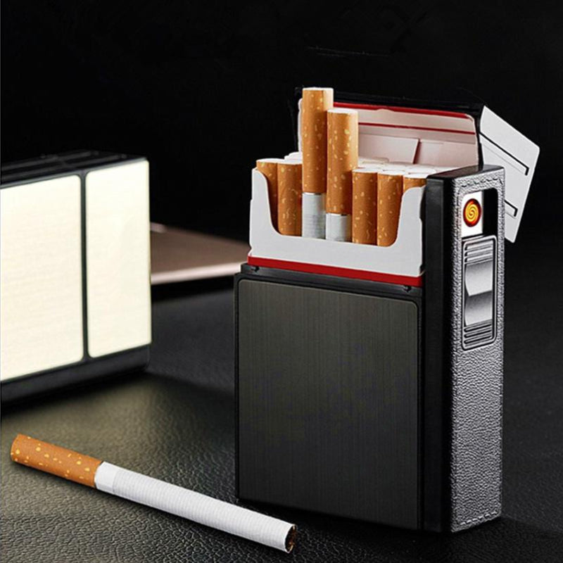 Flame on the Go: 2-in-1 20pcs Cigarette Capacity Case Box with USB Lighter"