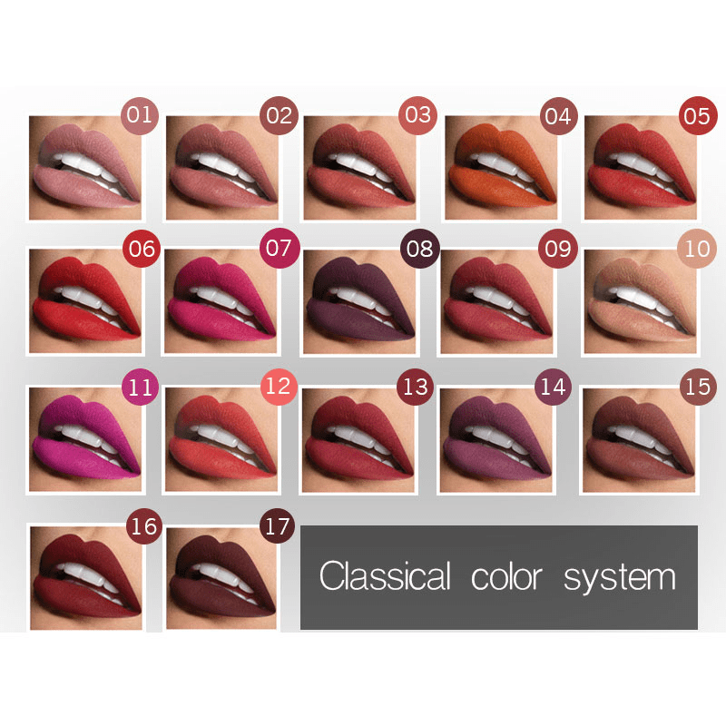 Velvet Finish Matte Liquid Lipstick - 17 different Colors for Long-Lasting Glamour