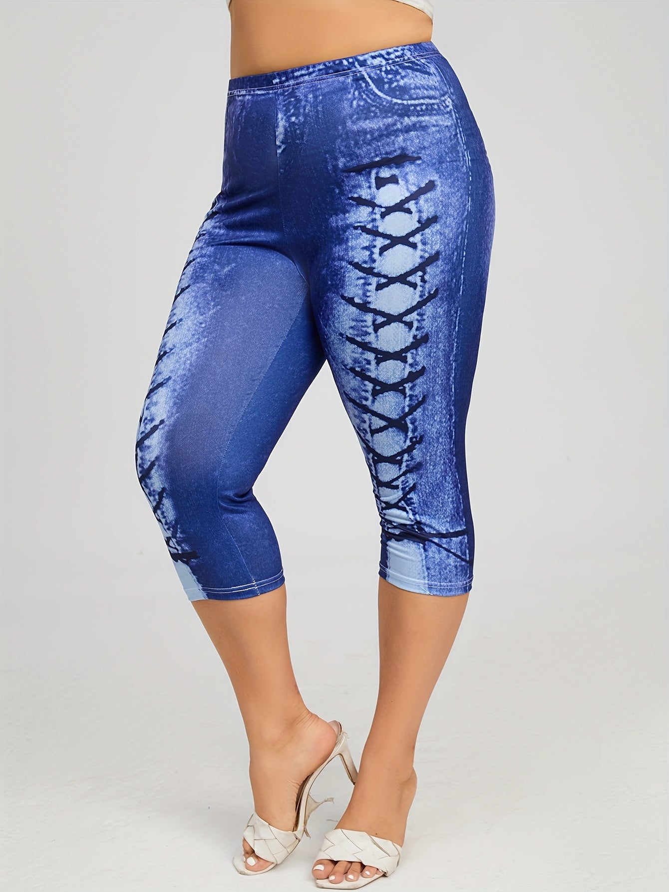 Denim Print Capri Leggings for Effortless Style