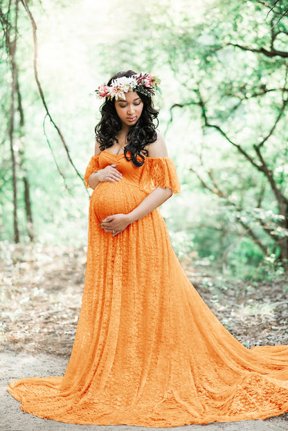 Long Lace pregnant short sleeves Dress