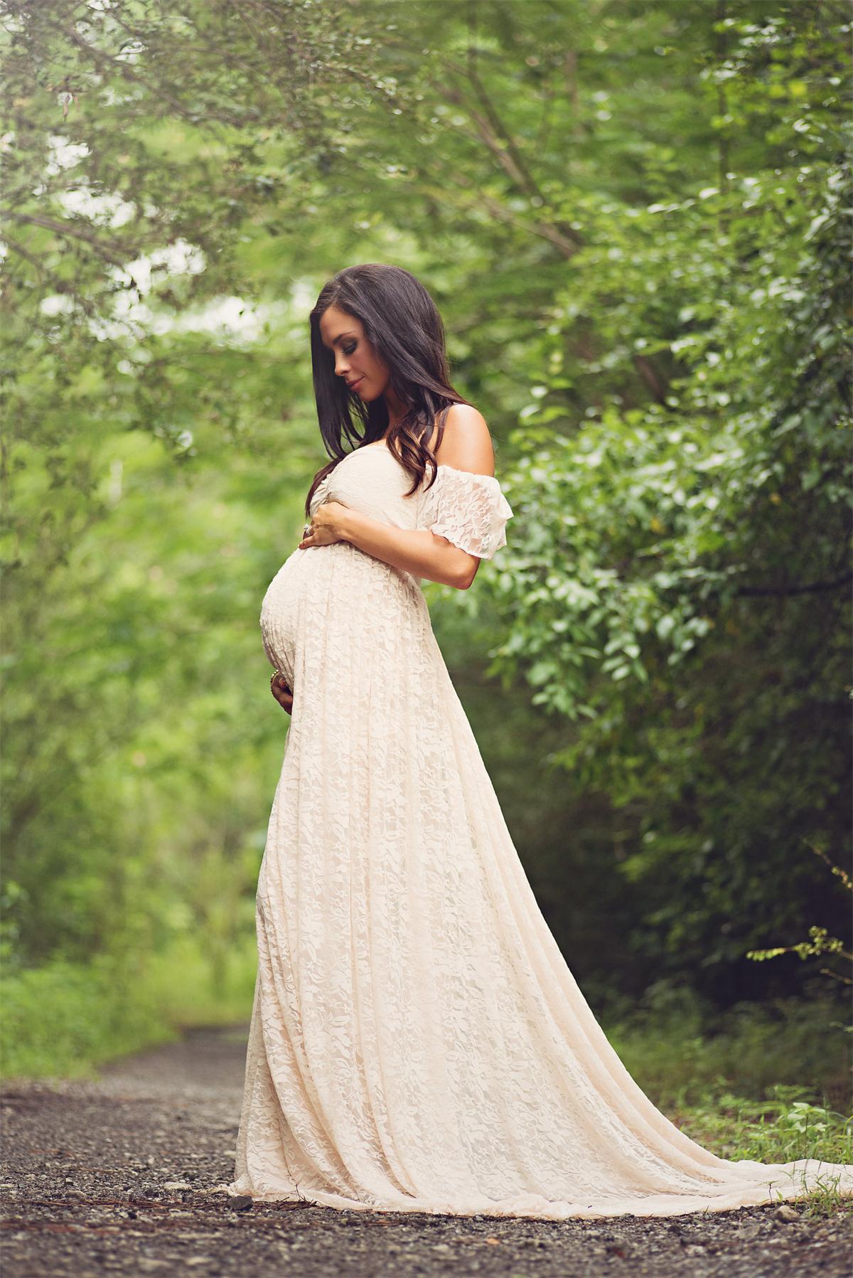 Long Lace pregnant short sleeves Dress