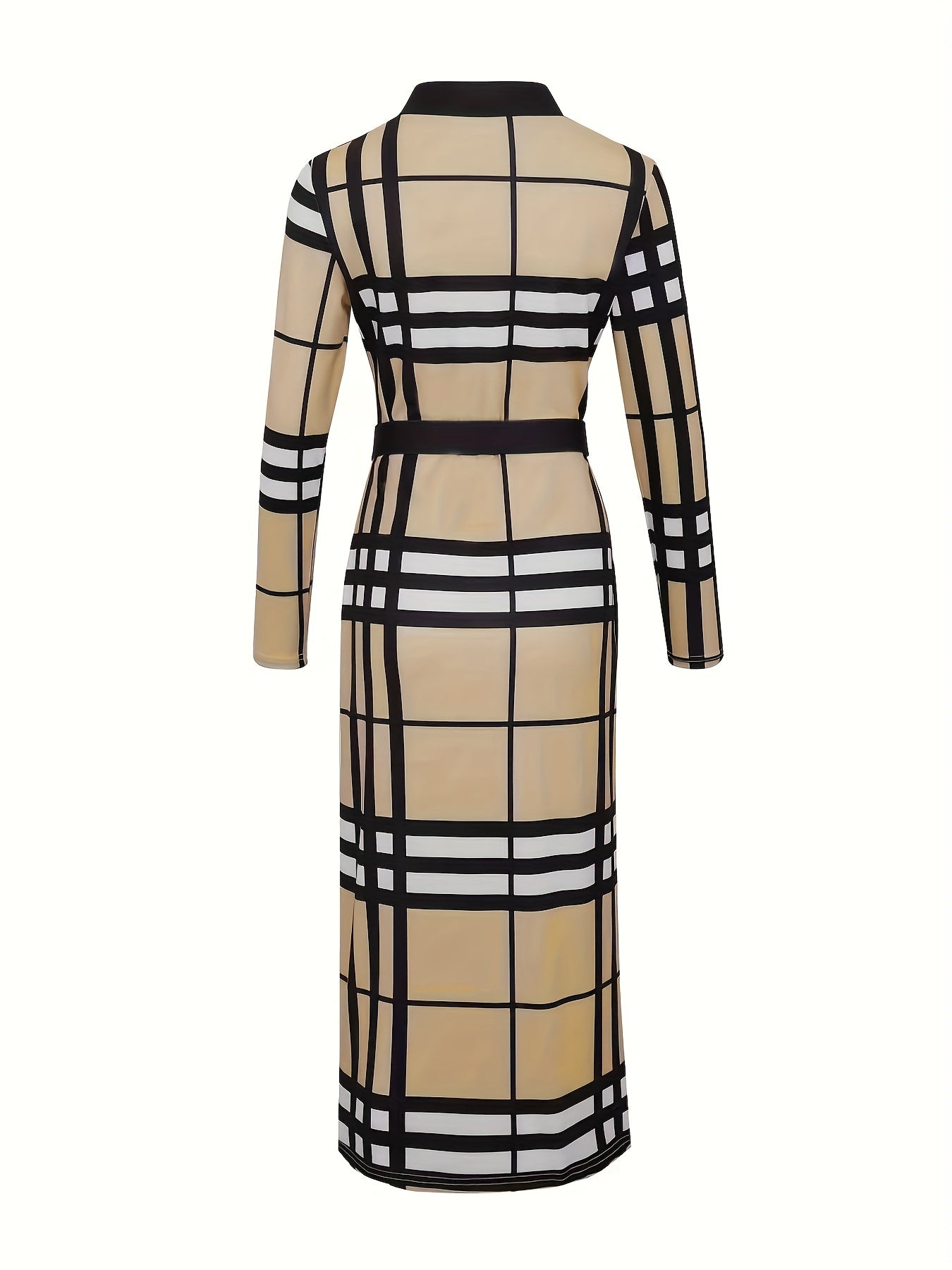 Elegance Redefined: Plaid Bodycon V Neck Dress for Effortless Sophistication