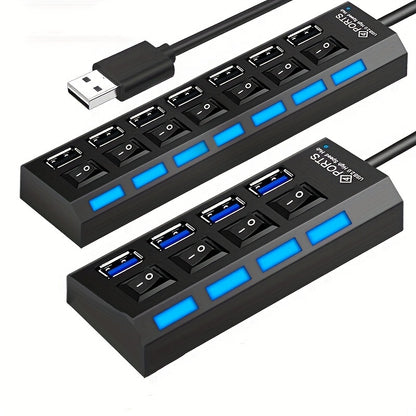 4-Port/7-Port Universal USB Hub with Independent Switches - Streamline Your Connectivity