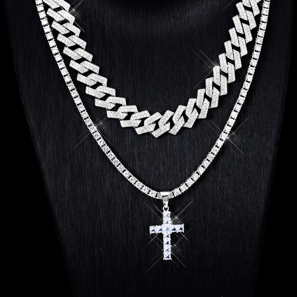 Zircon Cross Pendant For Men or Women's Clavicle Chain