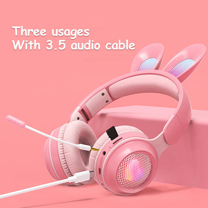 Hop into Fun with Cute Anime Rabbit Ear Headphones – Wireless and Luminous!