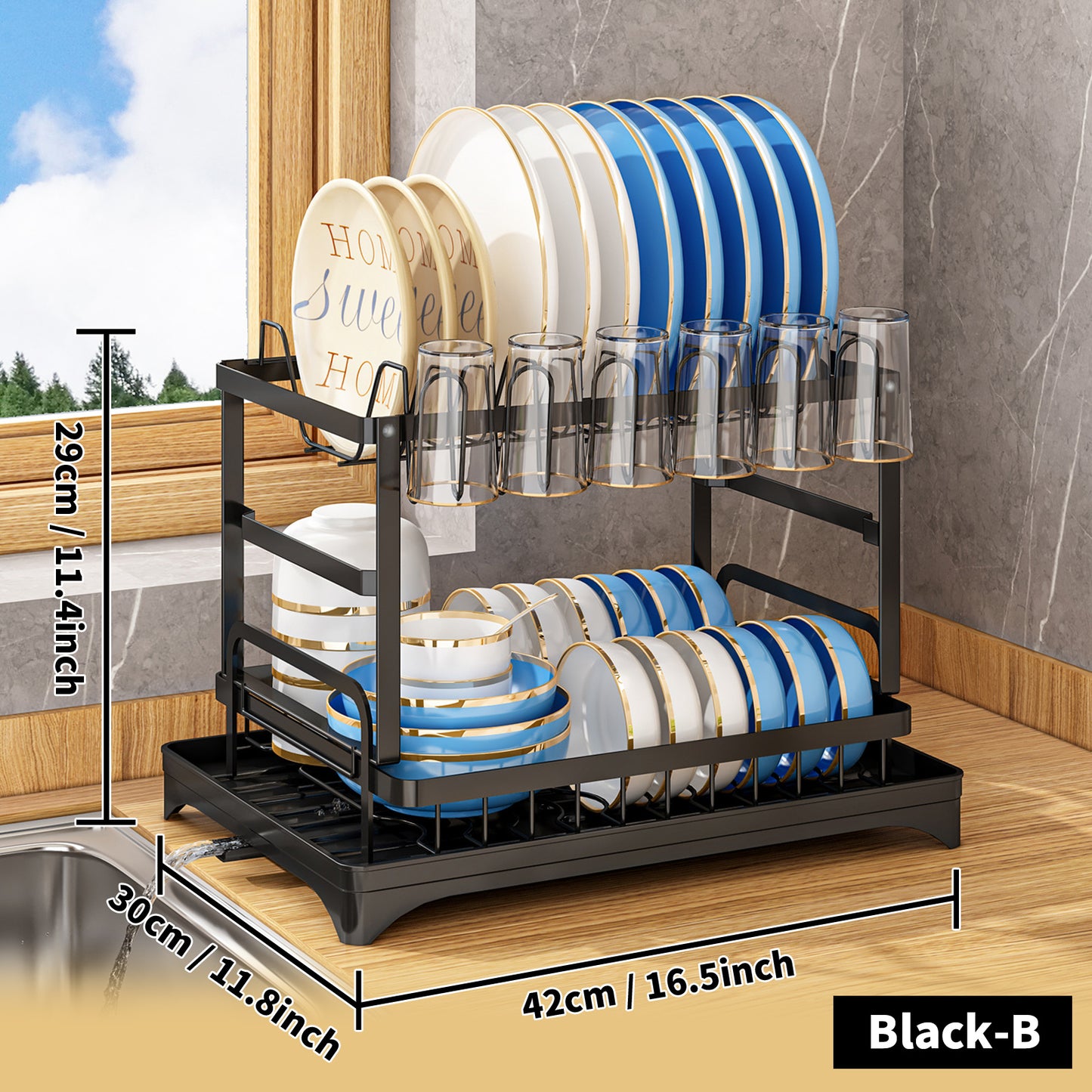 "2 Tier Dish Drying Rack Set - Organize and Dry with Ease