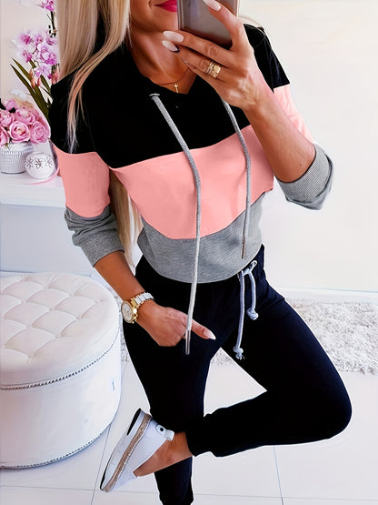 Women's Color Block Hoodie - Stylish Long Sleeve Thermal Sweatshirt