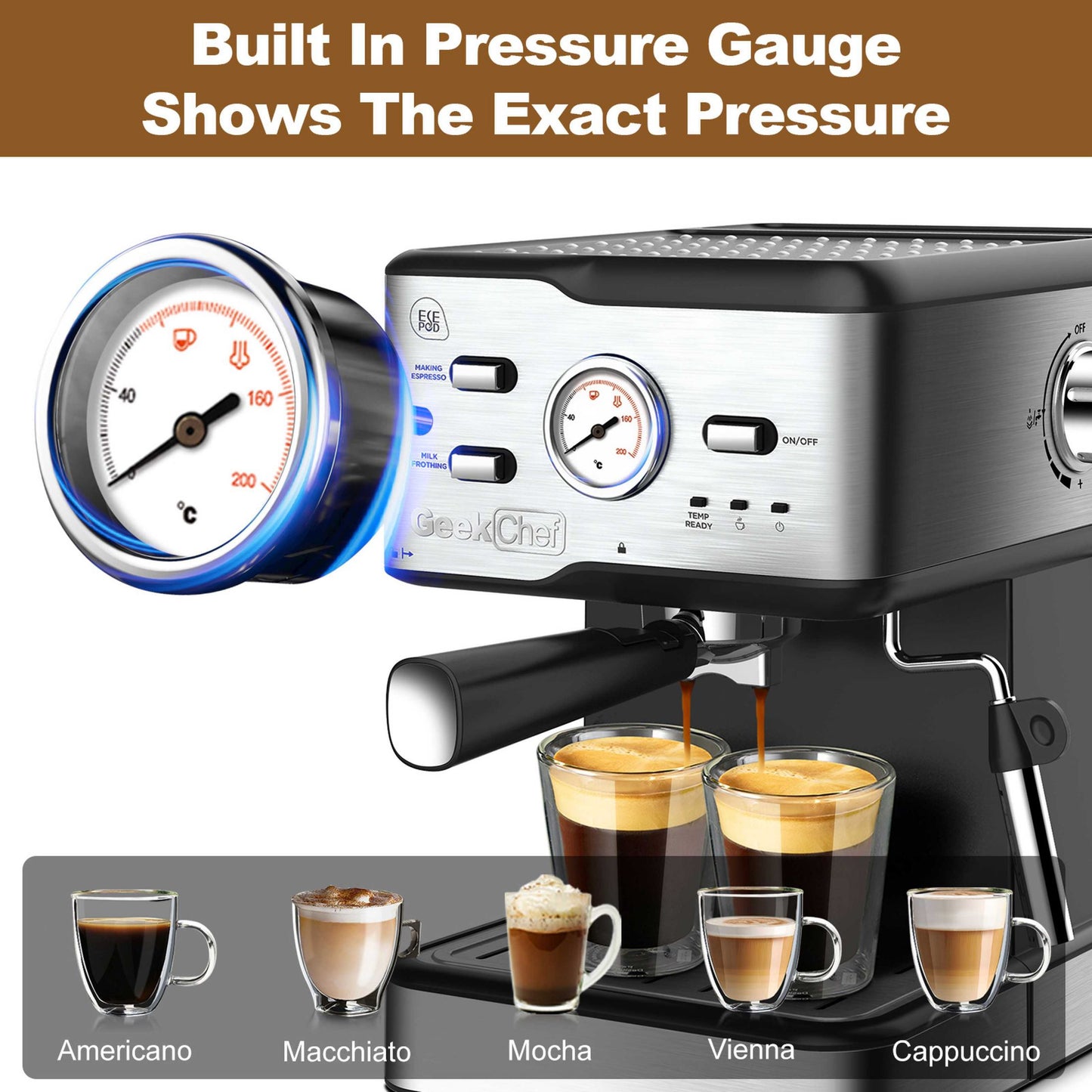 Espresso Machine 20 Bar Pressure Cappuccino Latte Maker