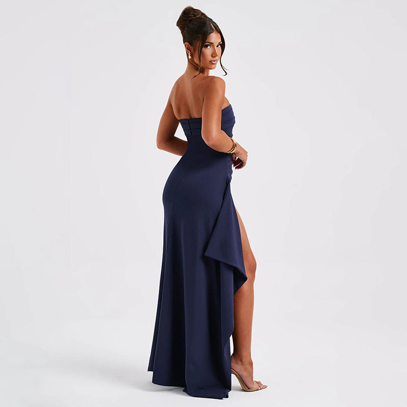 Strapless Pleated Split Long Dress - Summer Bridesmaid & Party Fashion