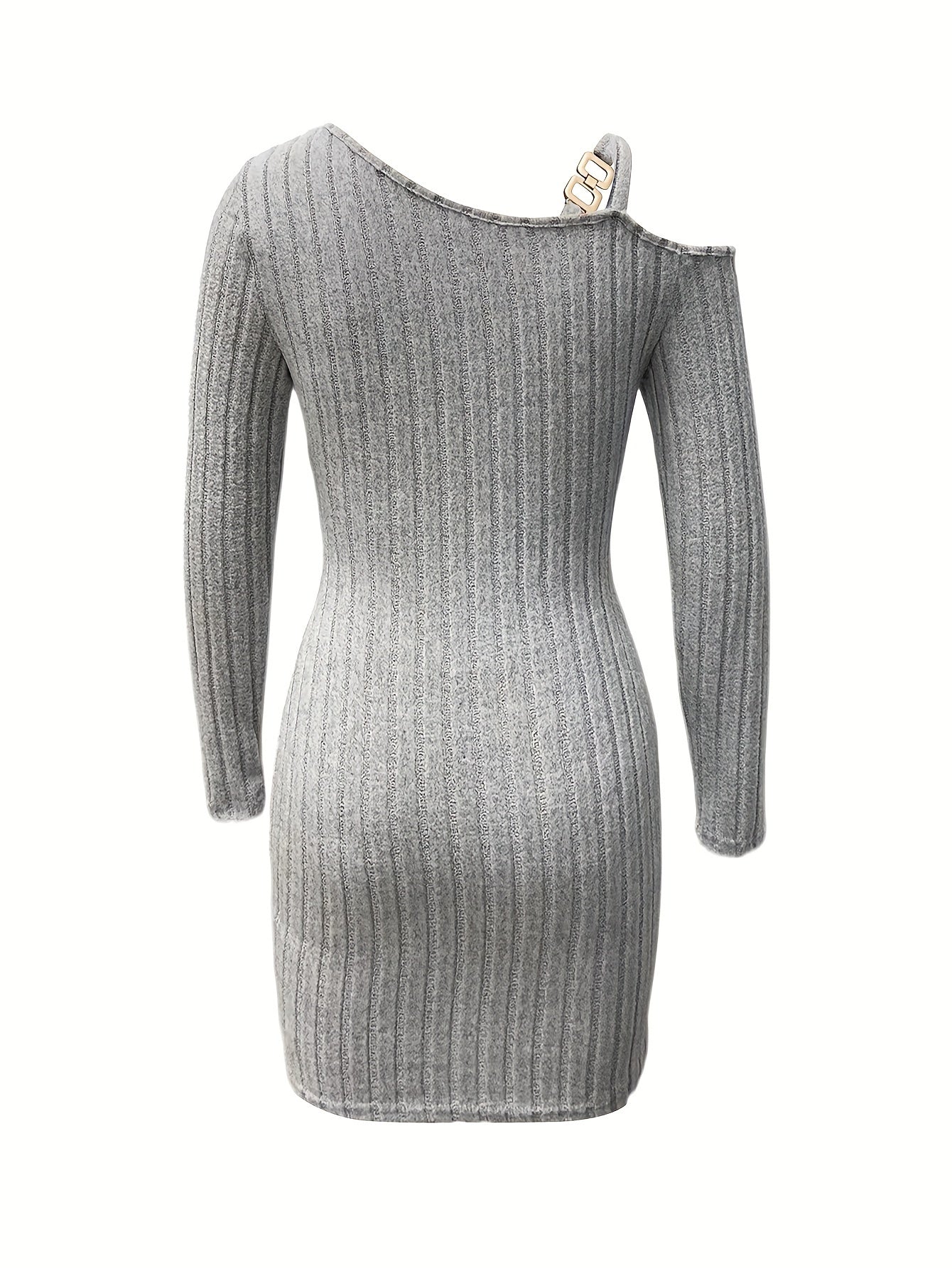 Sculpted Sophistication: Ribbed Slanted Shoulder Dress for Captivating Evenings