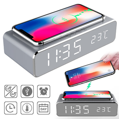 Wireless Charger LED Alarm Clock: Modern, Sleek, Multi-functional Desk Decor