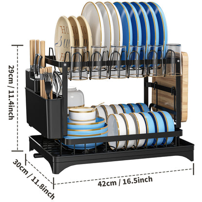 "2 Tier Dish Drying Rack Set - Organize and Dry with Ease