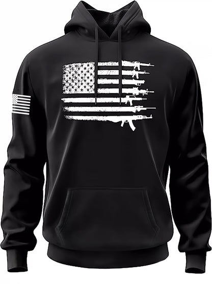 Men's Casual American Flag Graphic Print Hoodie - Oversized Comfort