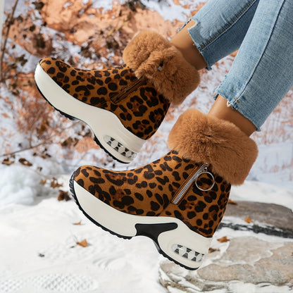 Plush Lined Women's Ankle Platform Short Boots With Side Zipper