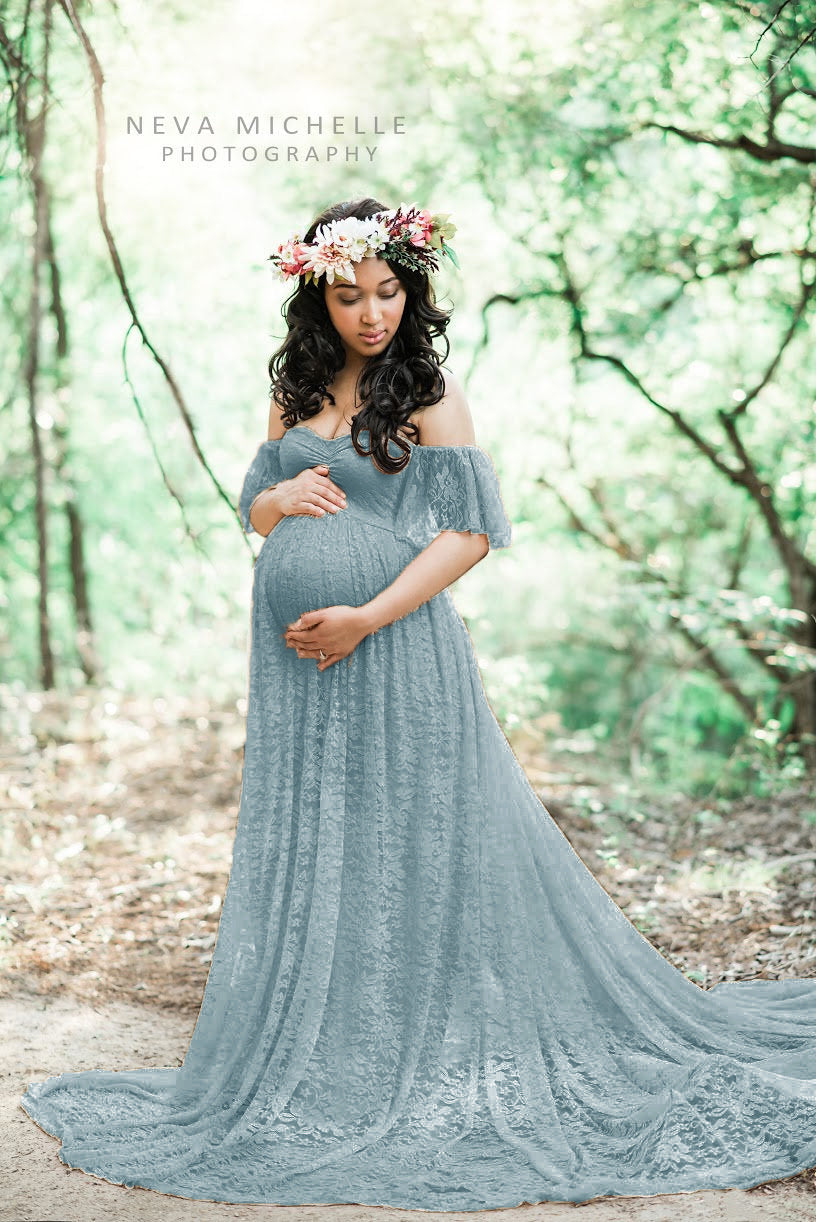 Long Lace pregnant short sleeves Dress