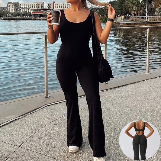 Slim Fit Sexy Hip Raise Backless Exercise Jumpsuit