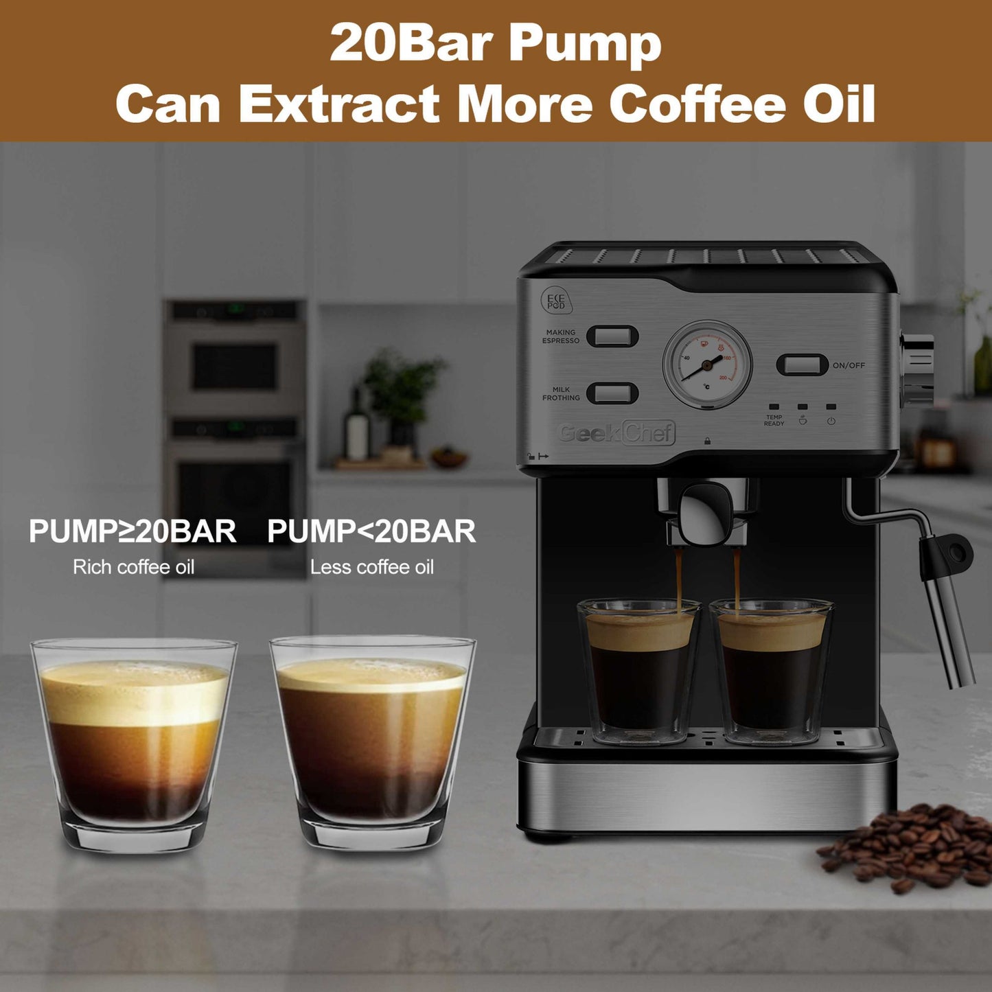 Espresso Machine 20 Bar Pressure Cappuccino Latte Maker