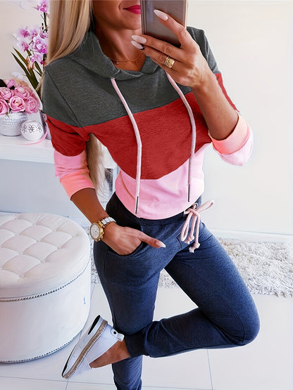 Women's Color Block Hoodie - Stylish Long Sleeve Thermal Sweatshirt