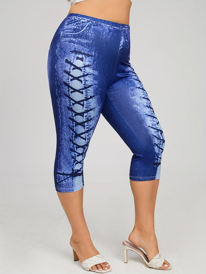 Denim Print Capri Leggings for Effortless Style