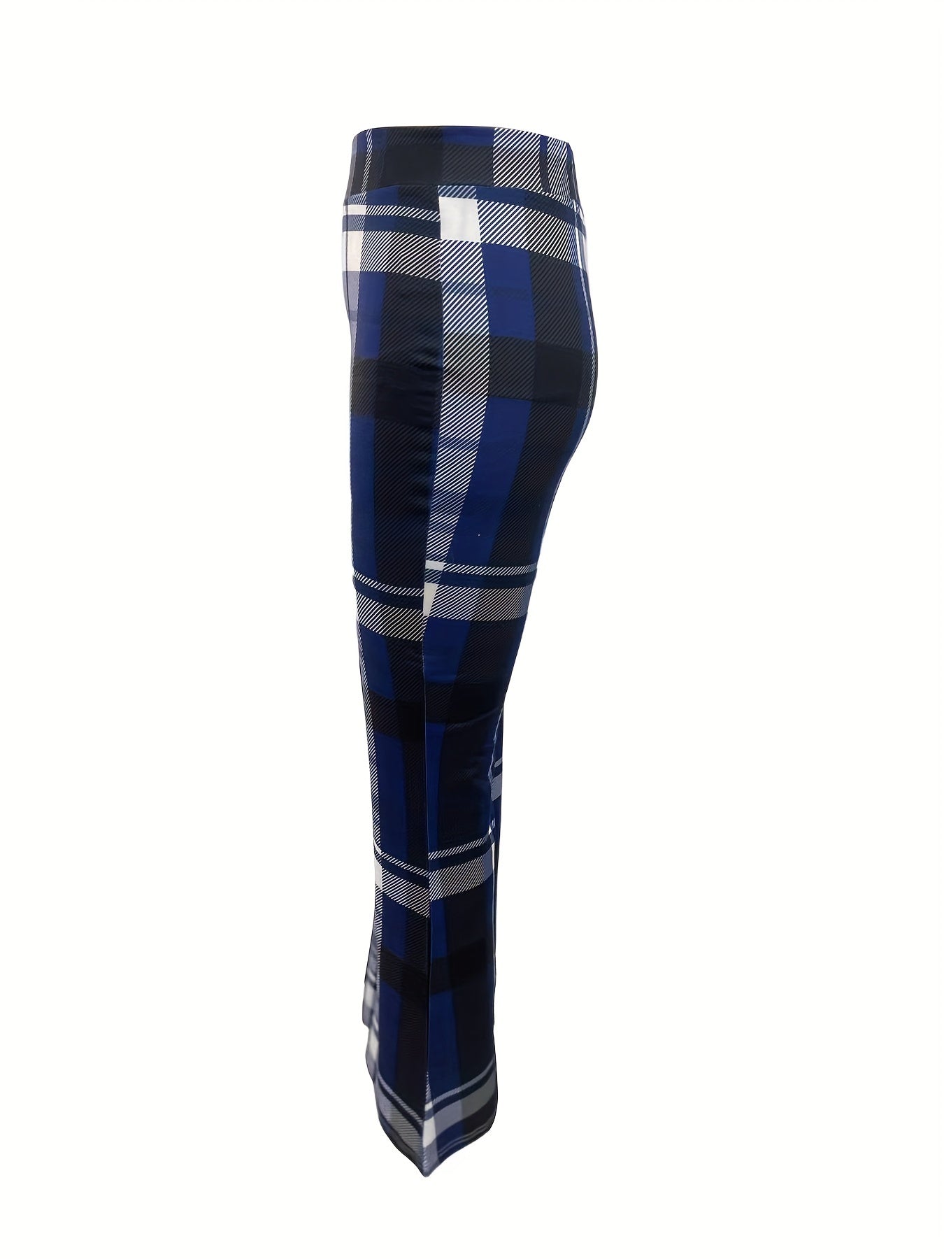 Casual Slim Plaid Print Flare High Waist Pants