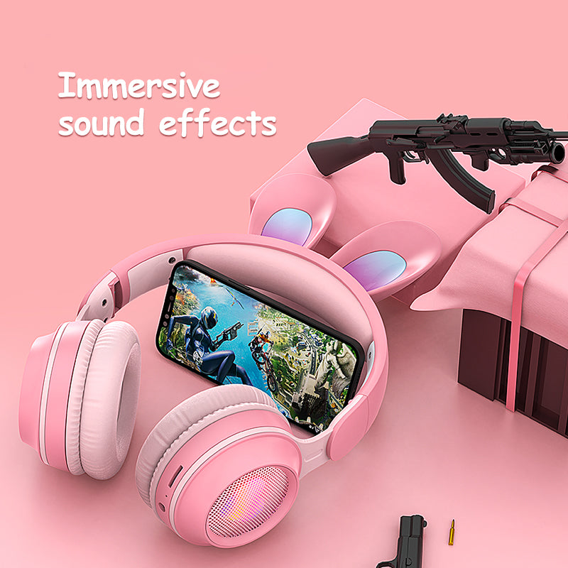 Hop into Fun with Cute Anime Rabbit Ear Headphones – Wireless and Luminous!