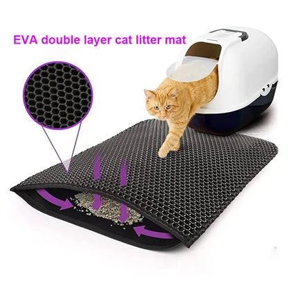 Waterproof EVA Double Layer Cat Litter Box Mat, Non-slip Sand Cat Pad, Washable Bed Mat