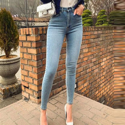 Women Slim Plus Size High Waist Gradient Long Jeans Denim