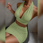 2pcs Dress Suits Halter Lace-up Hip Top & Pleated Hip-covering Skirt