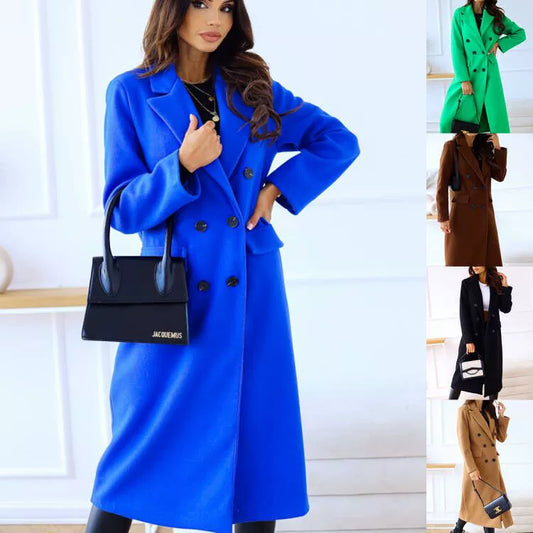 Long-Sleeved Lapel Woolen Coat