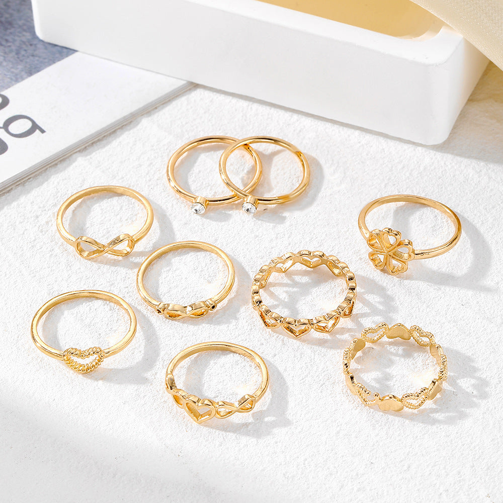 9 pcs Gold color Heart & Butterfly Rings Set