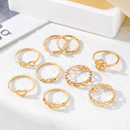 9 pcs Gold color Heart & Butterfly Rings Set