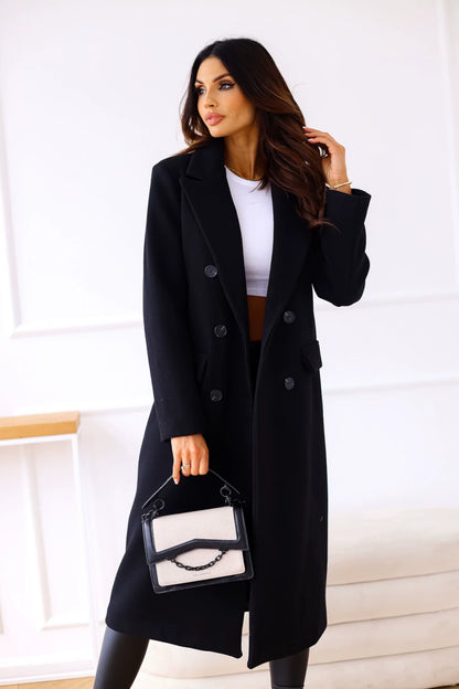 Long-Sleeved Lapel Woolen Coat