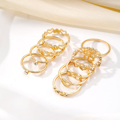 9 pcs Gold color Heart & Butterfly Rings Set