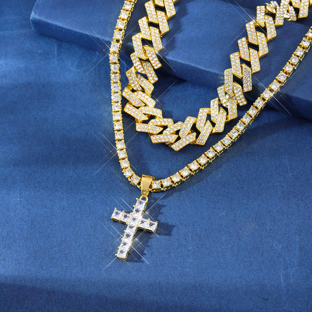 Zircon Cross Pendant For Men or Women's Clavicle Chain