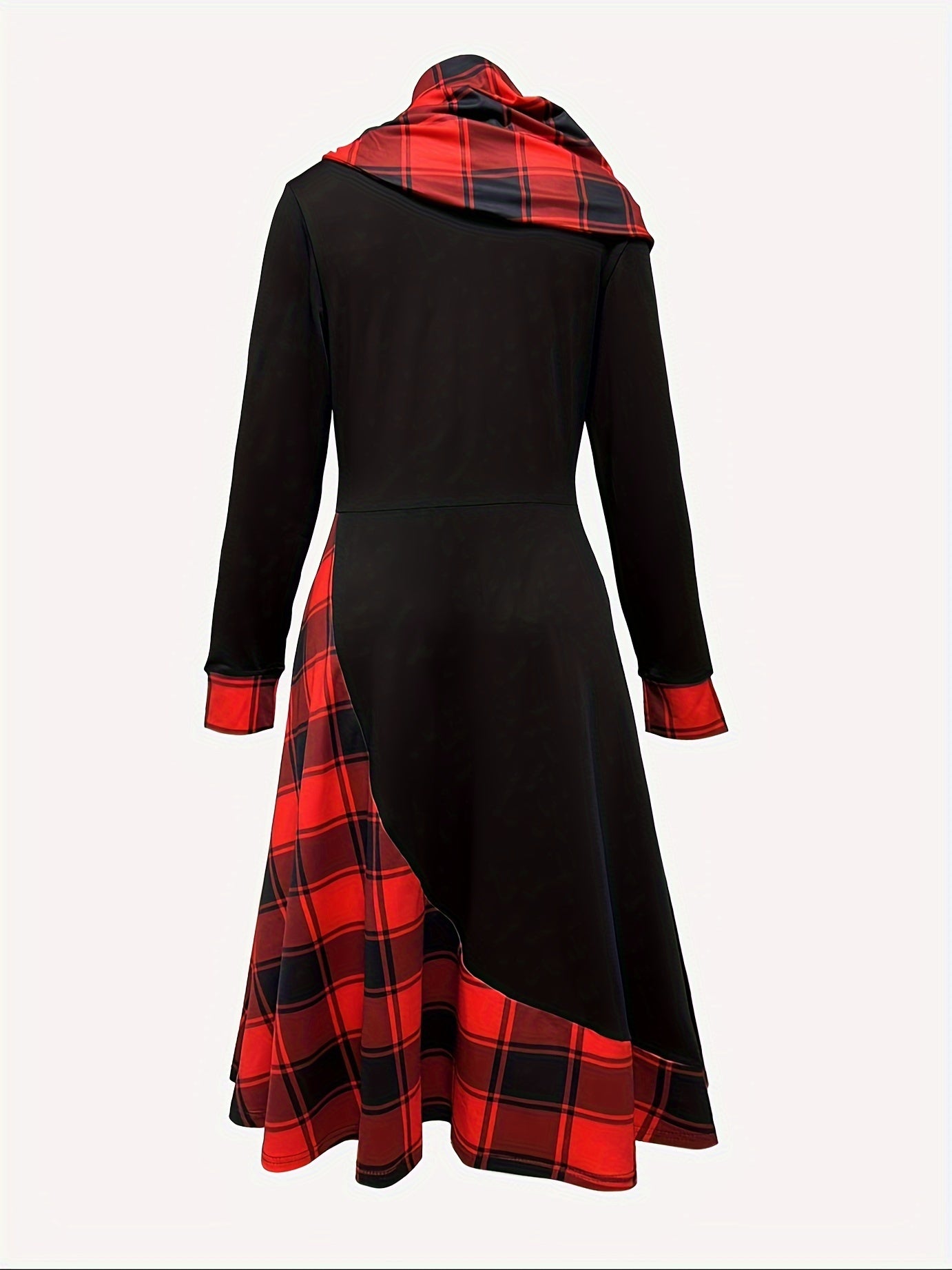 Casual Button Decor A-line Plaid Print Long Sleeve Dress