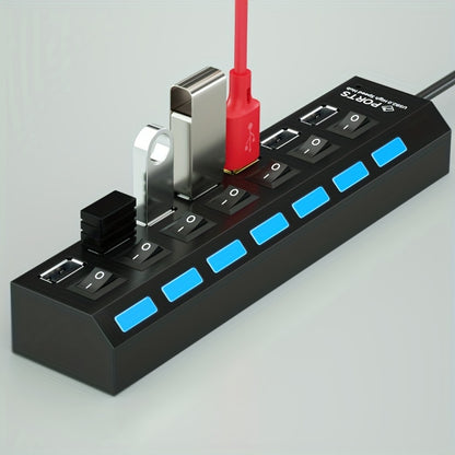 4-Port/7-Port Universal USB Hub with Independent Switches - Streamline Your Connectivity