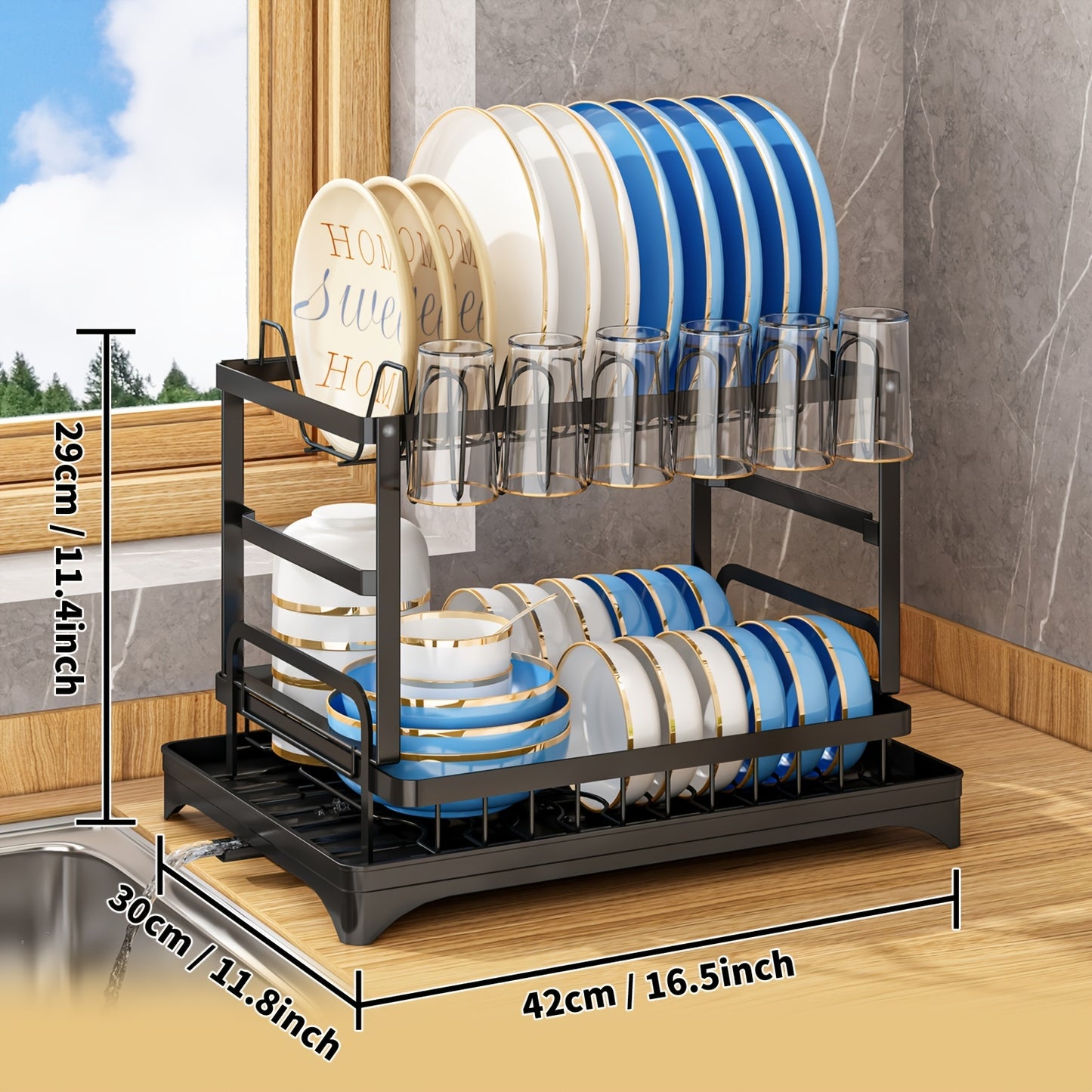 "2 Tier Dish Drying Rack Set - Organize and Dry with Ease