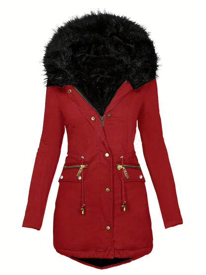 Faux Fur Hood Drawstring Parka Coat – Winter Elegance