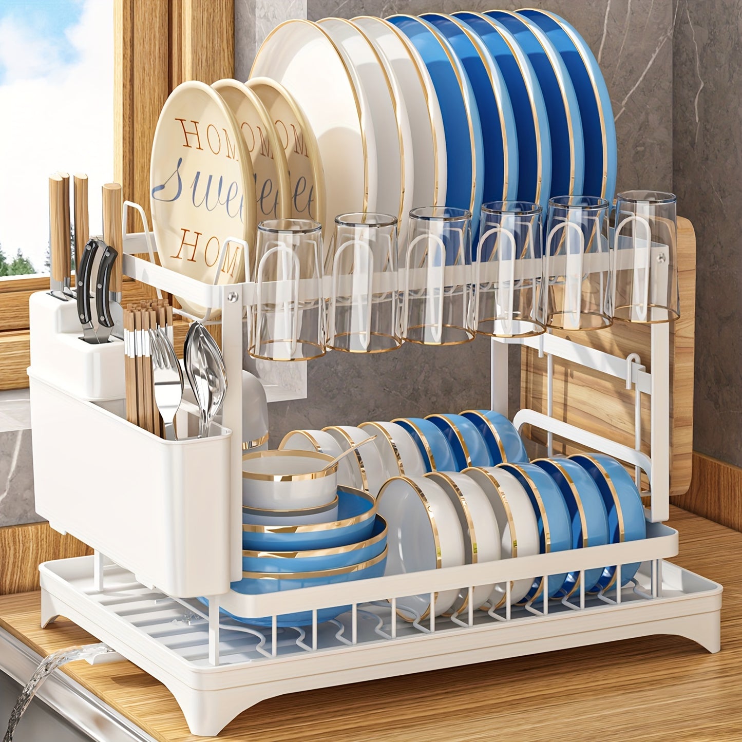 "2 Tier Dish Drying Rack Set - Organize and Dry with Ease