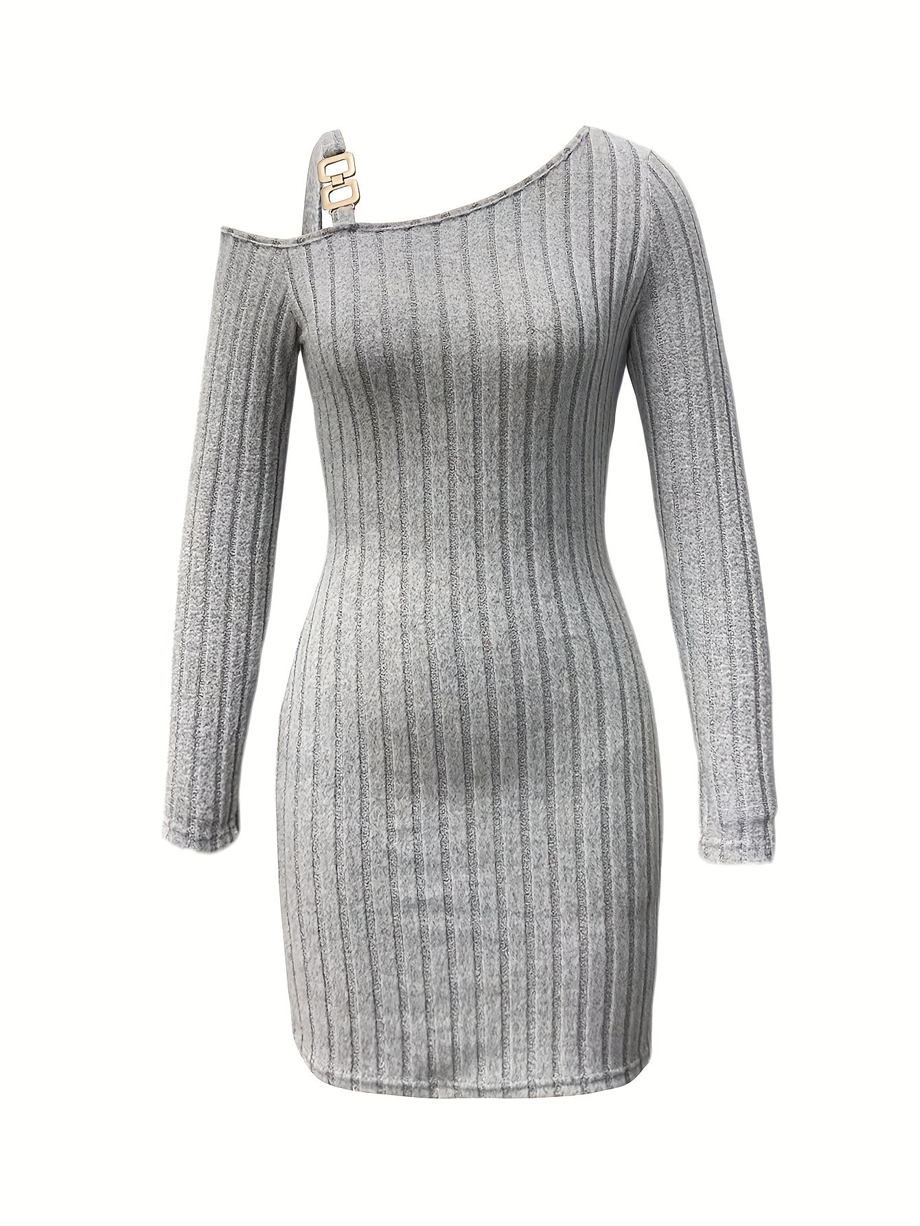 Sculpted Sophistication: Ribbed Slanted Shoulder Dress for Captivating Evenings