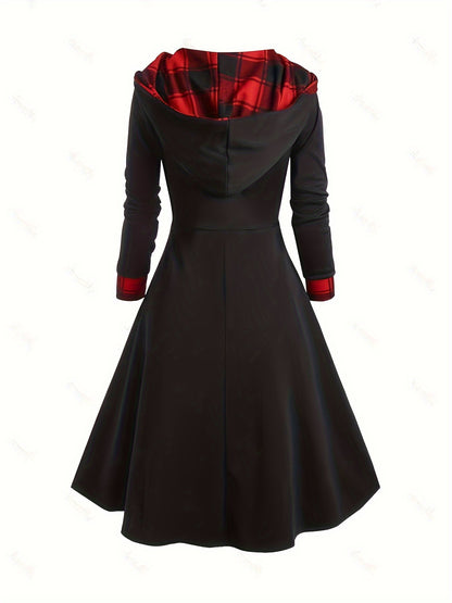 Little Red Riding Hood Plaid Print Long Sleeve Dress