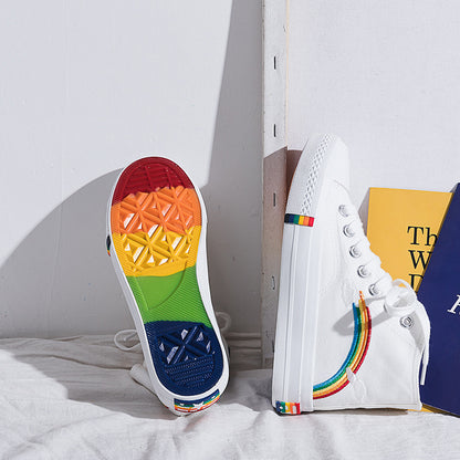 High-Top Rainbow Canvas Shoes Women College Style