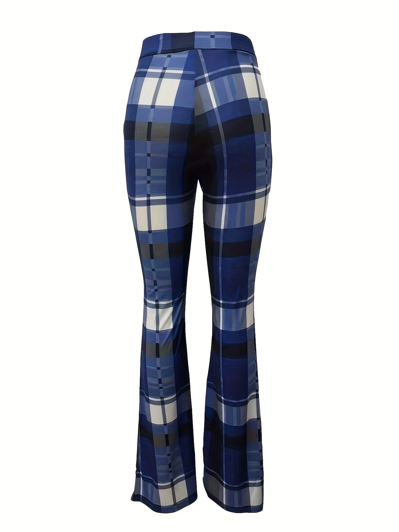 Casual Slim Plaid Print Flare High Waist Pants