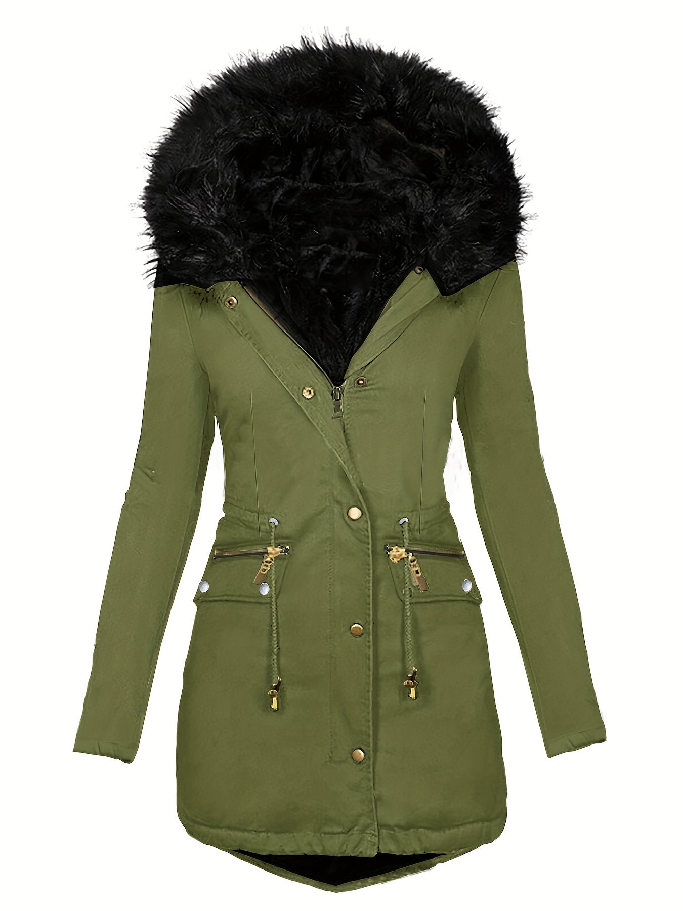 Faux Fur Hood Drawstring Parka Coat – Winter Elegance