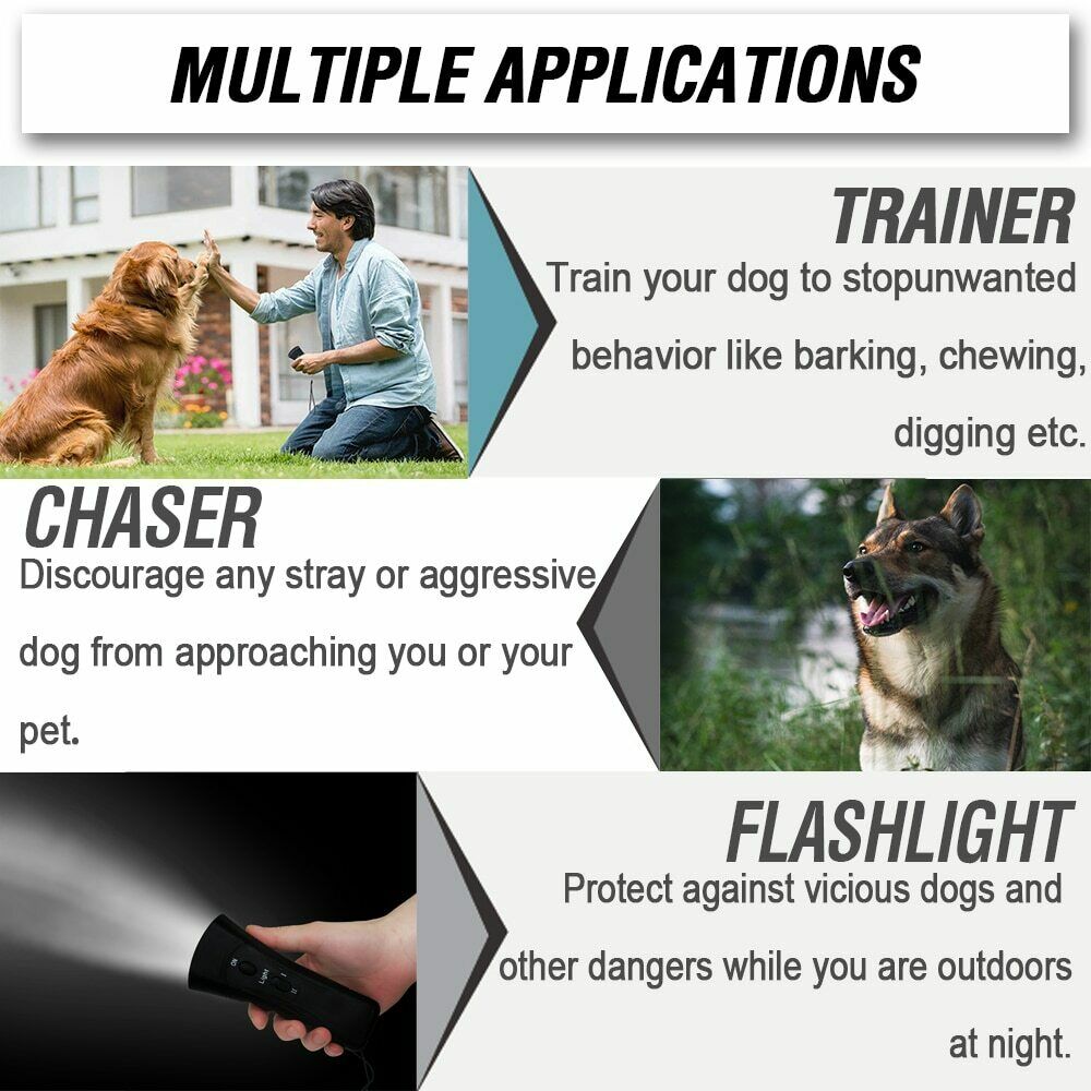 Ultrasonic Anti Dog Barking Trainer LED Light Gentle Chaser Petgentle Sonics